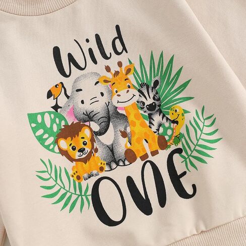 Toddler Baby Boys 1st 2nd Birthday Outfit Wild One/Two Wild Safari Jungle Zoo Animal Sweatshirt and Pants Set in Saudi Arabia