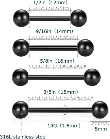 vcmart Nipple Rings Tongue Rings Stainless Steel 14G Straight Barbells Piercing Jewelry 12mm,14mm,16mm,18mm in Kuwait