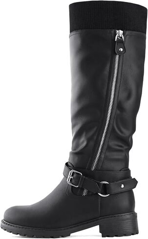 Shoe'N Tale Women's Wide Calf Knee High Boots Stretchy Low Heel Round Toe Winter Boots with Side Zipper in Kuwait