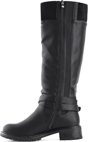 Shoe'N Tale Women's Wide Calf Knee High Boots Stretchy Low Heel Round Toe Winter Boots with Side Zipper in Kuwait