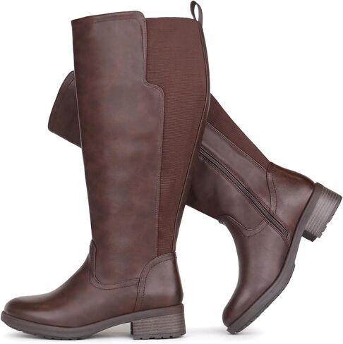 Women's Extra Wide Calf Knee High Boots with Side Zipper and Stretch Panel in Saudi Arabia