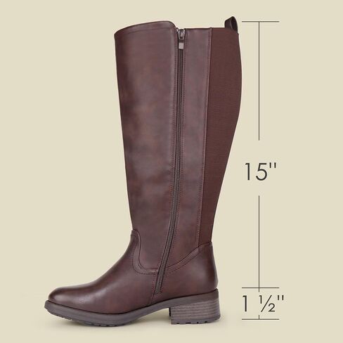 Women's Extra Wide Calf Knee High Boots with Side Zipper and Stretch Panel in Saudi Arabia