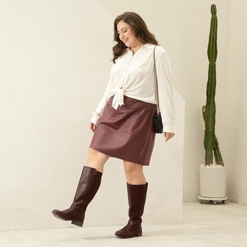 Women's Extra Wide Calf Knee High Boots with Side Zipper and Stretch Panel in Saudi Arabia