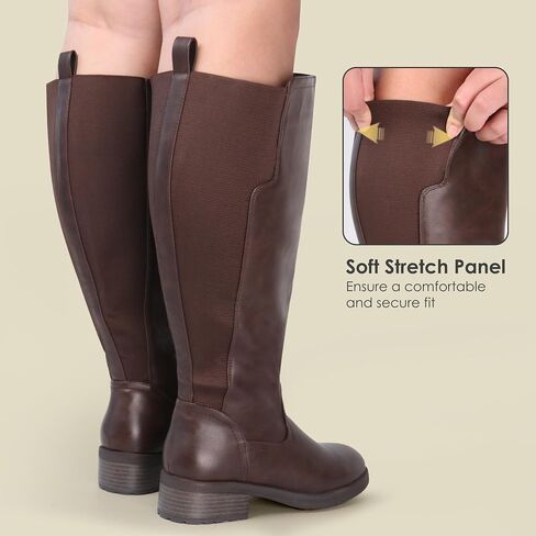 Women's Extra Wide Calf Knee High Boots with Side Zipper and Stretch Panel in Saudi Arabia