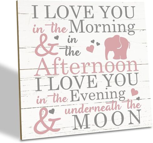 Love Sign, Wood Plaque Table Art Sign 6.2 * 6.2inch, Elephant Wood Sign for Nursery, Decoration for Baby Girls Room, Daughter's Room Decor, I Love You in the Morning Afternoon Evening & Moon D in Kuwait