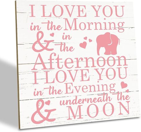 Love Sign, Wood Plaque Table Art Sign 6.2 * 6.2inch, Elephant Wood Sign for Nursery, Decoration for Baby Girls Room, Daughter's Room Decor, I Love You in the Morning Afternoon Evening & Moon D in Kuwait