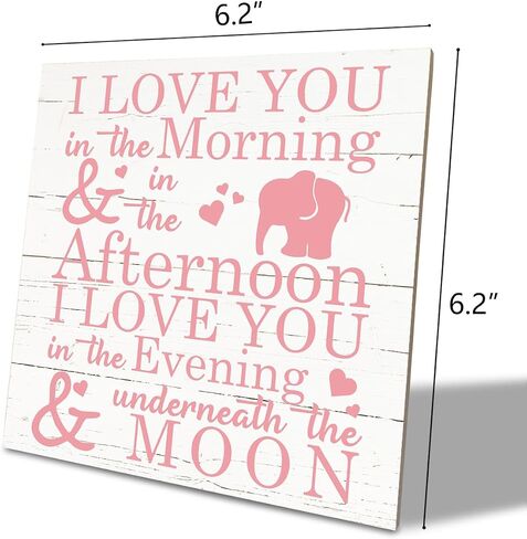 Love Sign, Wood Plaque Table Art Sign 6.2 * 6.2inch, Elephant Wood Sign for Nursery, Decoration for Baby Girls Room, Daughter's Room Decor, I Love You in the Morning Afternoon Evening & Moon D in Kuwait