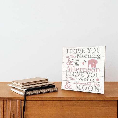 Love Sign, Wood Plaque Table Art Sign 6.2 * 6.2inch, Elephant Wood Sign for Nursery, Decoration for Baby Girls Room, Daughter's Room Decor, I Love You in the Morning Afternoon Evening & Moon D in Kuwait