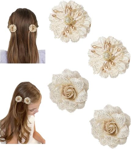 Baby Girls Floral Hair Bows Clips, 4Pcs Glitter Gold Flower Hair Barrettes Alligator Clips, Hair Accessories for Toddlers Kids Teens in Saudi Arabia