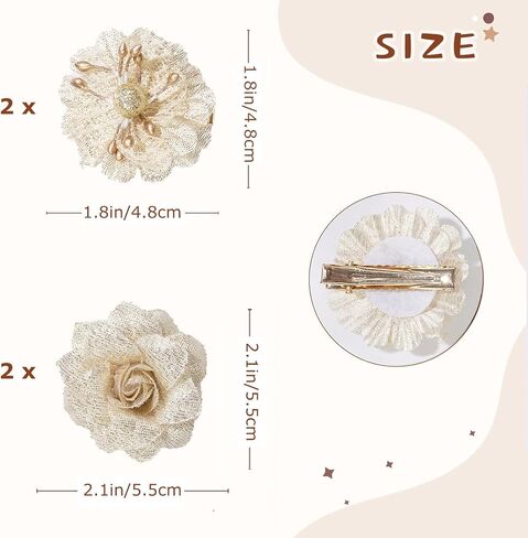 Baby Girls Floral Hair Bows Clips, 4Pcs Glitter Gold Flower Hair Barrettes Alligator Clips, Hair Accessories for Toddlers Kids Teens in Saudi Arabia