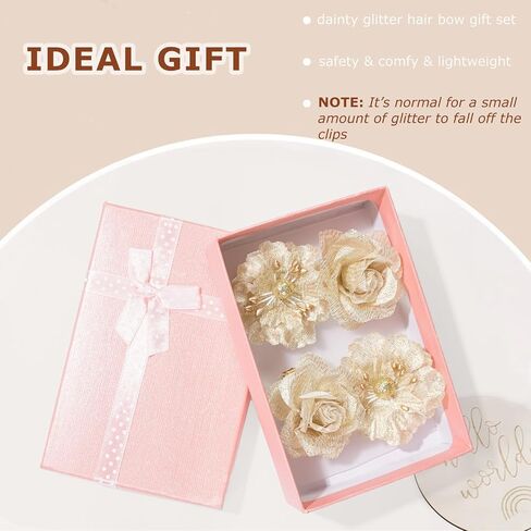 Baby Girls Floral Hair Bows Clips, 4Pcs Glitter Gold Flower Hair Barrettes Alligator Clips, Hair Accessories for Toddlers Kids Teens in Saudi Arabia