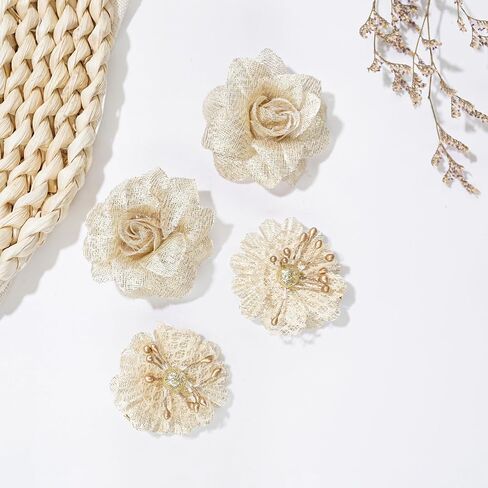 Baby Girls Floral Hair Bows Clips, 4Pcs Glitter Gold Flower Hair Barrettes Alligator Clips, Hair Accessories for Toddlers Kids Teens in Saudi Arabia