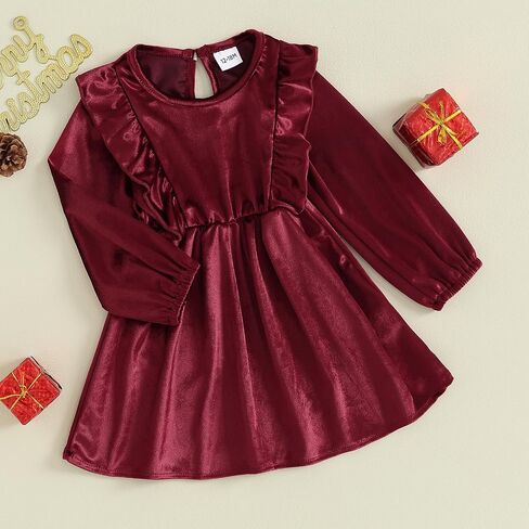 Toddler Baby Girl Christmas Dress Velvet Ruffle Long Sleeve Dress Princess Birthday Party Wedding Dresses Fall Clothes in Saudi Arabia