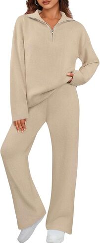 MEROKEETY Women's 2024 2 Piece Sets Long Sleeve Sweater Top Wide Leg Pants Lounge Matching Set Tracksuit in Saudi Arabia