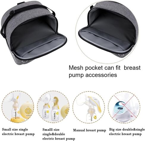 Breast Pump Bag - Small Size Cooler and Moistureproof Backpack Double Layer for Mother Baby Bottle Breast Milk Pump Outdoor Working Backpack Lunch Bag (Grey) in Saudi Arabia