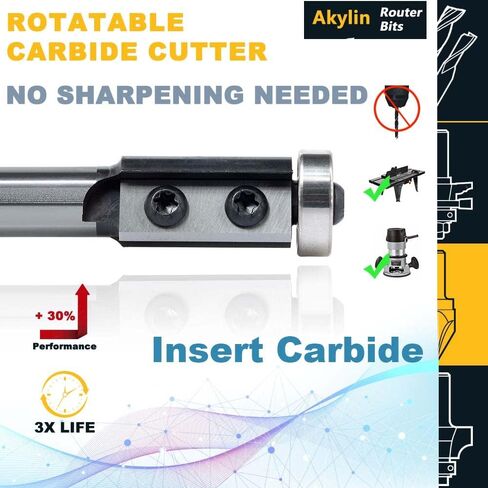 Carbide Insert Flush Trim Router Bits 1/2"Shank x 3/4"Dia. x 30 mm,Shank Bearing Template Bit,with Rotation Blades for Wood Flush Trimming in Kuwait