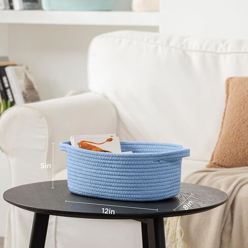 UBBCARE Small Woven Basket for Gifts, Cotton Rope Storage Basket with Gift Bags and Ribbons, Gift Baskets Empty with Handle, Dog Toy Basket for Organizing, Blue Baby Basket for Nursery (12"x 8" x 5") in Saudi Arabia