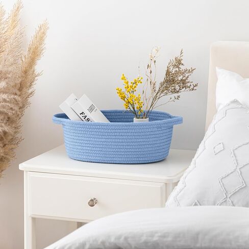UBBCARE Small Woven Basket for Gifts, Cotton Rope Storage Basket with Gift Bags and Ribbons, Gift Baskets Empty with Handle, Dog Toy Basket for Organizing, Blue Baby Basket for Nursery (12"x 8" x 5") in Saudi Arabia