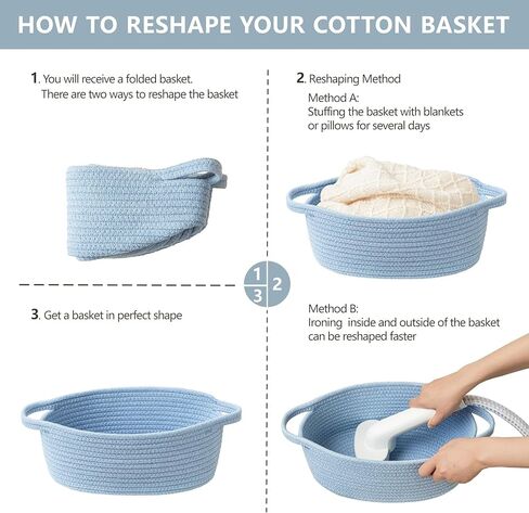 UBBCARE Small Woven Basket for Gifts, Cotton Rope Storage Basket with Gift Bags and Ribbons, Gift Baskets Empty with Handle, Dog Toy Basket for Organizing, Blue Baby Basket for Nursery (12"x 8" x 5") in Saudi Arabia