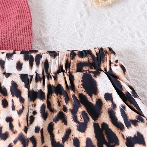 ملابس للأطفال الصغار والبنات تي شيرت بحاشية ملتوية بطباعة الفهد + شورت للفتيات طقم ملابس صيفي (6-7T) in Kuwait