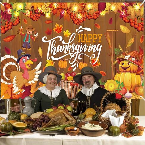 Large Happy Thanksgiving Banner,72x44Inch Happy Thanksgiving Backdrop Thanksgiving Wall Banner for Happy Thanksgiving Decorations Party Thanksgiving Background Decor in Saudi Arabia