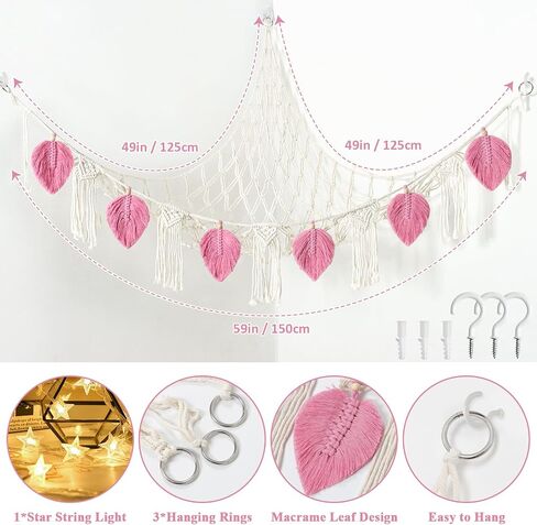Dremisland Stuffed Animal Toy Net Hammock with Star Light Boho Leaf Macrame Tassel Corner Toy Organizer Bohemian Woven Decor Display Holder for Girls Room Nursery Kids Bedroom Play Room Decor (Green) in Saudi Arabia
