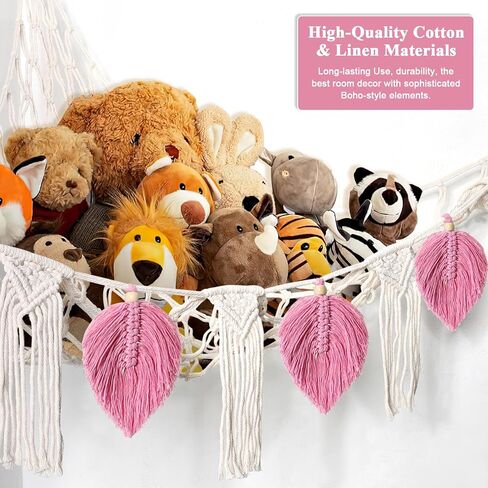 Dremisland Stuffed Animal Toy Net Hammock with Star Light Boho Leaf Macrame Tassel Corner Toy Organizer Bohemian Woven Decor Display Holder for Girls Room Nursery Kids Bedroom Play Room Decor (Green) in Saudi Arabia