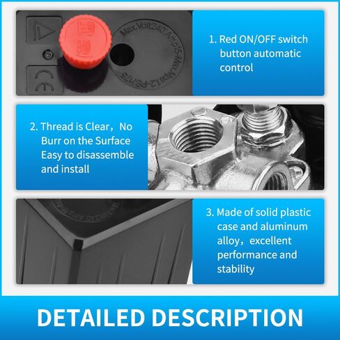 Universal Air Compressor Pressure Switch Control Valve (90-120 PSI, 110V-240V) with 0-180 PSI Regulator and Safety Pressure Relief Valve - 4 Way Replacement Part (90-120PSI-007)123 in Saudi Arabia