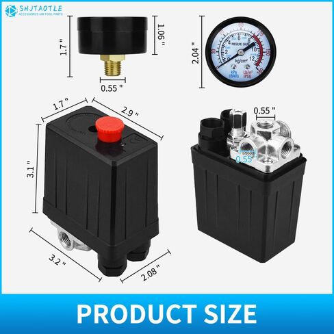 Universal Air Compressor Pressure Switch Control Valve (90-120 PSI, 110V-240V) with 0-180 PSI Regulator and Safety Pressure Relief Valve - 4 Way Replacement Part (90-120PSI-007)123 in Saudi Arabia