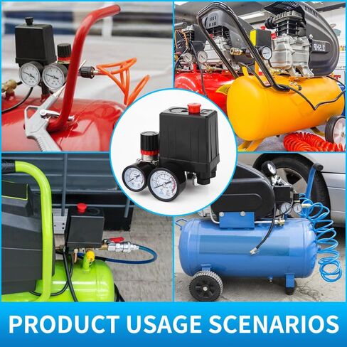 Universal Air Compressor Pressure Switch Control Valve (90-120 PSI, 110V-240V) with 0-180 PSI Regulator and Safety Pressure Relief Valve - 4 Way Replacement Part (90-120PSI-007)123 in Saudi Arabia