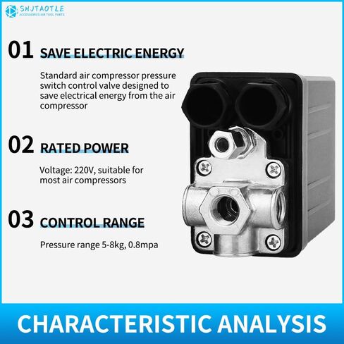 Universal Air Compressor Pressure Switch Control Valve (90-120 PSI, 110V-240V) with 0-180 PSI Regulator and Safety Pressure Relief Valve - 4 Way Replacement Part (90-120PSI-007)123 in Saudi Arabia