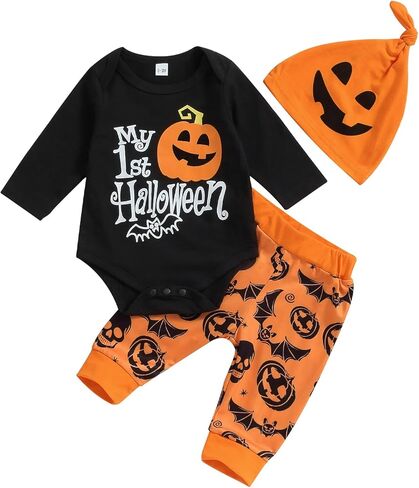 My First Halloween Baby Boy Outfit Newborn Boy Clothes Long Sleeve Romper Pants Baby Pumpkin Clothes Fall in Kuwait