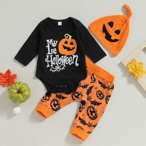 My First Halloween Baby Boy Outfit Newborn Boy Clothes Long Sleeve Romper Pants Baby Pumpkin Clothes Fall in Kuwait