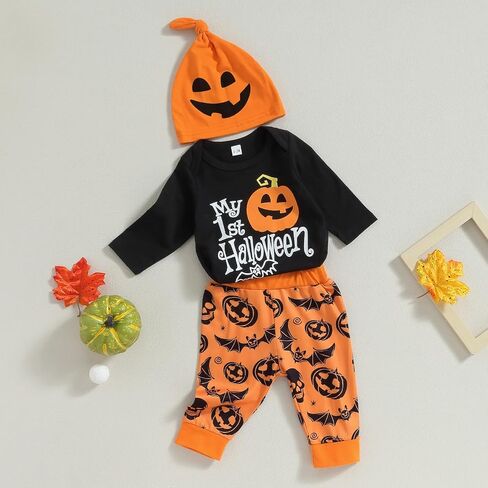 My First Halloween Baby Boy Outfit Newborn Boy Clothes Long Sleeve Romper Pants Baby Pumpkin Clothes Fall in Kuwait