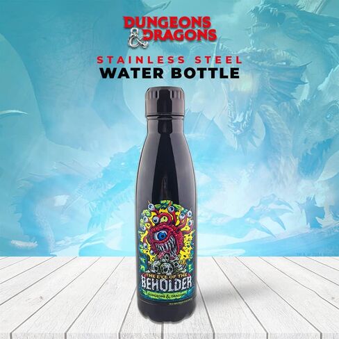 زجاجة مياه من الفولاذ المقاوم للصدأ من JUST FUNKY Dungeons and Dragons | حاوية سفر 25 أونصة | يضم TheEye of the Beholder وشعار DND | مرخص رسميًا in Kuwait