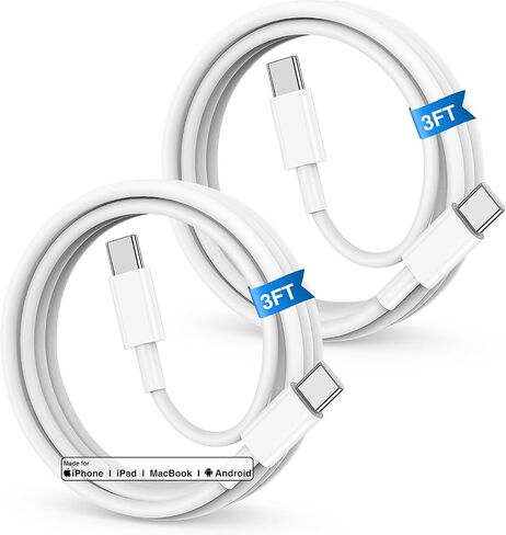 10FT Long USB C to USB C Cable for Apple iPhone 15, 60W Type C to Type C Charger Cable Fast Charging for iPhone 15 Pro Max Plus, Samsung Galaxy S24 S23,iPad Pro Air,MacBook Pro Air (2Pack) in Saudi Arabia