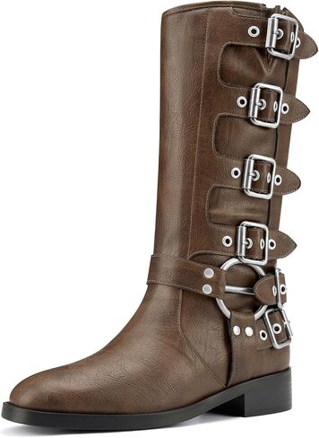 TNYNFBEB حريمي كتلة مكتنزة كعب منخفض مستدير من الأمام منتصف الساق أحذية بإبزيم فستان حفلة موسيقية أساسي كلاسيكي بكعب 1.4 بوصة in Kuwait