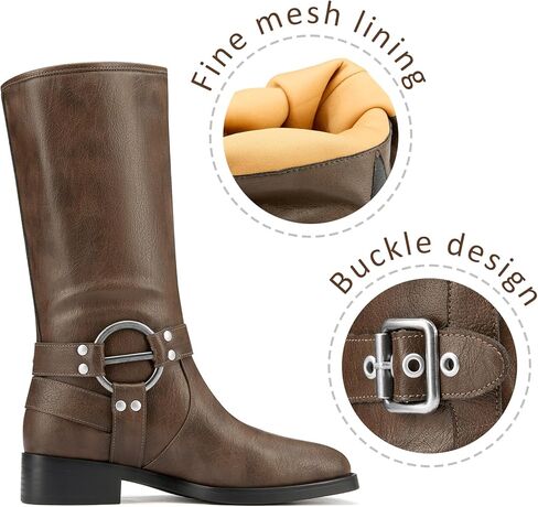 TNYNFBEB حريمي كتلة مكتنزة كعب منخفض مستدير من الأمام منتصف الساق أحذية بإبزيم فستان حفلة موسيقية أساسي كلاسيكي بكعب 1.4 بوصة in Kuwait