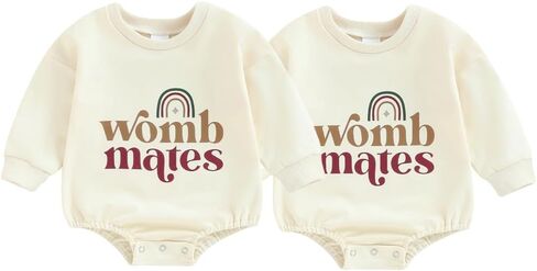 Newborn Baby Twins Matching Outfits Baby Girl Boy Letter Bubble Romper Long Sleeve T-Shirt Bodysuit Fall Clothes in Saudi Arabia