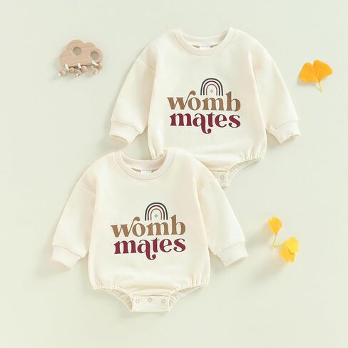 Newborn Baby Twins Matching Outfits Baby Girl Boy Letter Bubble Romper Long Sleeve T-Shirt Bodysuit Fall Clothes in Saudi Arabia