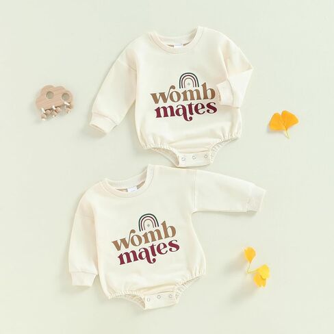 Newborn Baby Twins Matching Outfits Baby Girl Boy Letter Bubble Romper Long Sleeve T-Shirt Bodysuit Fall Clothes in Saudi Arabia
