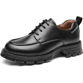 BEAU TODAY Chunky Oxfords for Women, Women's Platform Leather Oxfords, Comfortable Business Casual Lace-Up Non-Slip Round Toe Formal Ladies Dress Shoes