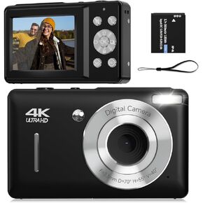 Digital Camera for Kids, FHD 1080P 44MP Point and Shoot Digital Camera with Face Detect, Smile Capture, 18X Zoom, 20 Filters, Anti Shake, Blcak Compact Vintage Camera for Teens Kids Boys Girls