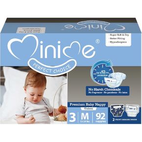 Minime Baby Diapers - Size 3 (13-24 lbs), Medium, 92 Count, Premium Ultra Soft Disposable Baby Diapers, Hypoallergenic, Fragrance Free