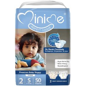 Minime Baby Diapers - Size 2 (9-18 lbs), Small, 50 Count, Premium Ultra Soft Disposable Baby Diapers, Hypoallergenic, Fragrance Free
