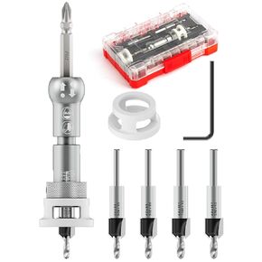 XDOVET 3 Pcs Countersink Drill Bit Set, HSS M2 Countersink Pilot Drill, Low Friction Depth Limiter, 1/8" 9/64" 5/32" Drill + 3/8" Counter-Bore with 1/4" Hex Shank for Wood Plastic and Woodworking