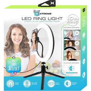 حلقة إضاءة LED مقاس 10 بوصات من Xtreme، حامل هاتف عالمي، مع حامل ثلاثي القوائم وإعدادات سطوع متعددة، وكابل USB in Kuwait