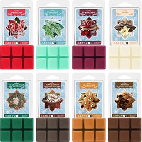 Christmas Scented Wax Melts Set, SNOWSEN Soy Wax Cubes for Warmer, Christmas Wreath, Apple Cinnamon, Gingerbread, Christmas Tree,Candy Cane, Christmas Pudding,Cranberry Jam,Sugar Cookies, 8x2.5 oz
