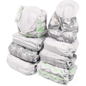 حفاضات قماش GGT (جودة محدثة) - 8 حفاضات قماشية قابلة لإعادة الاستخدام للأطفال مع 8 حفاضات قماشية - ساق إضافية in Kuwait