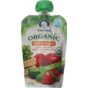 Gerber Organic 2nd Foods Fruits & Veggies - Apple Zuchini Spinach Strawberry - 3.5 oz - 6 pk in Saudi Arabia